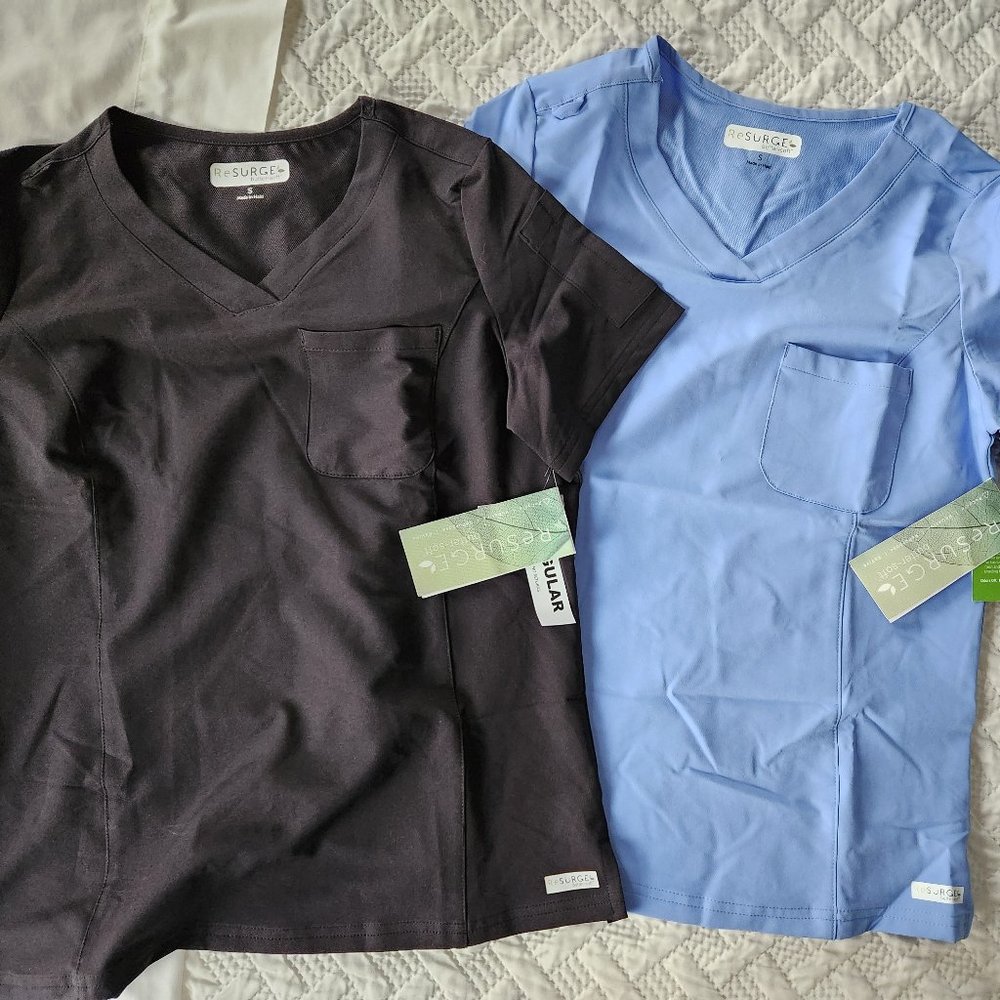 NWT Resurge Scrub Tops / Ceil Blue and Black (S)